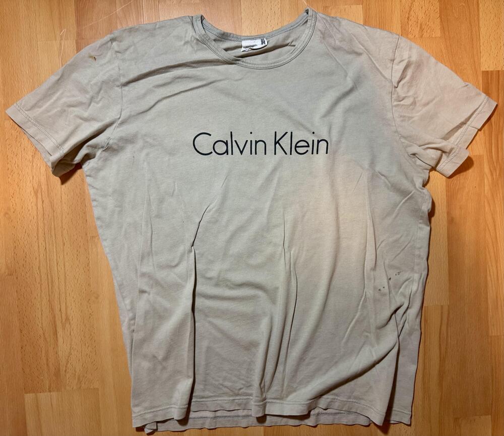 Calvin Klein Shirt Mens Large Beige Logo Graphic Crewneck Casual Cotton Tee USA